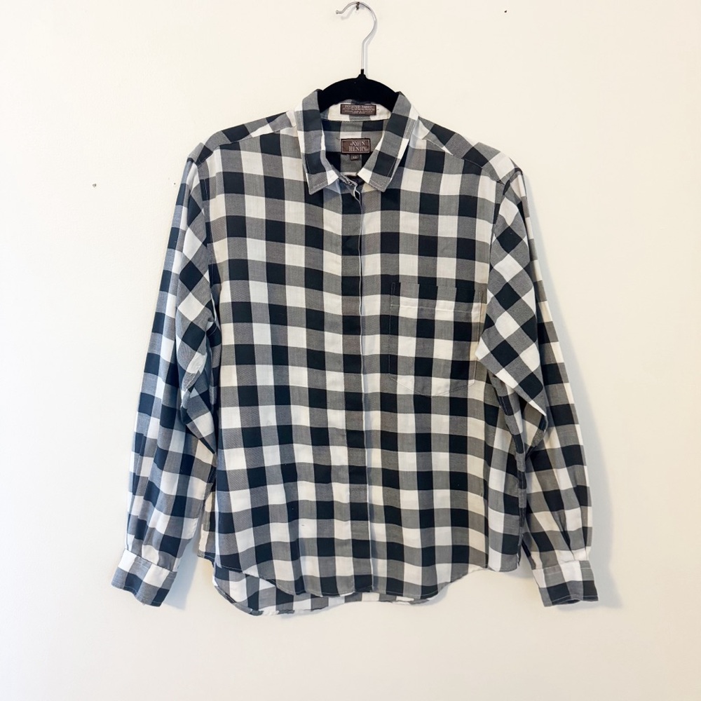 John Henry long-sleeve black and white buffalo check button-down shirt